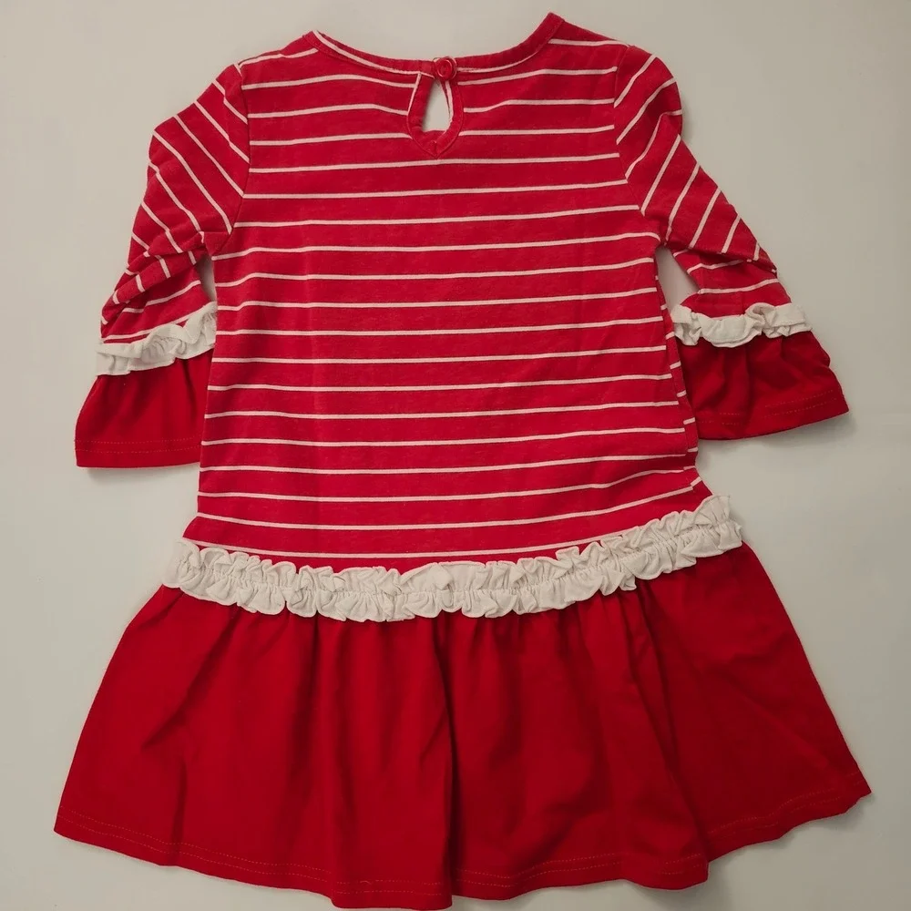 Little Lass Girls 4T Red White Stripe Ruffle Sleeve‎ Reindeer Christmas Dress